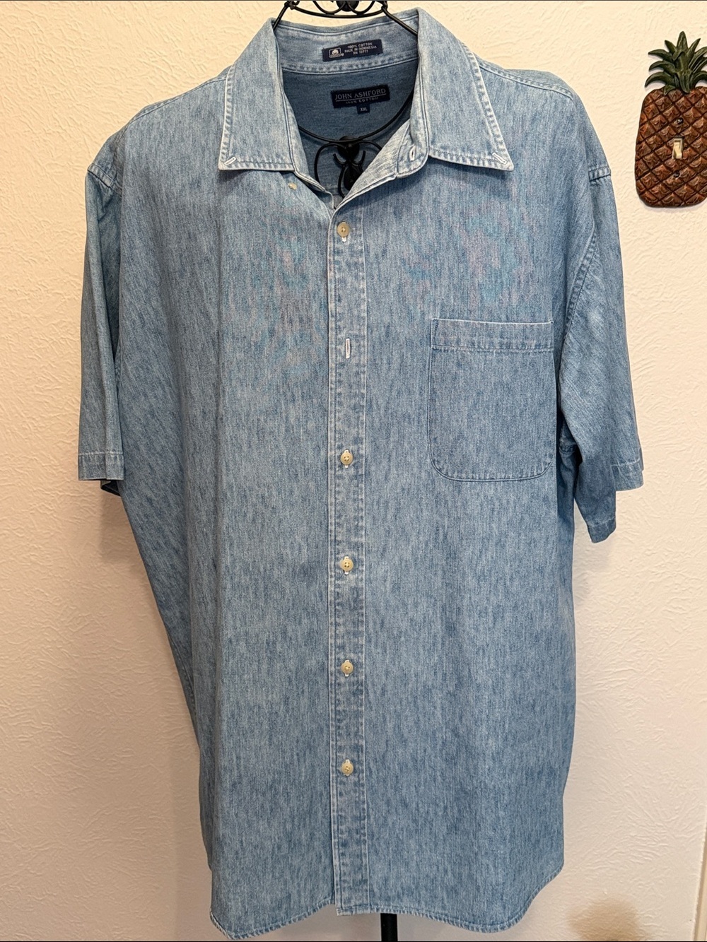💙💙💙BOGOHO💙💙💙John Ashford Light Blue Short-Sleeve Denim Button-Up Shirt-XXL